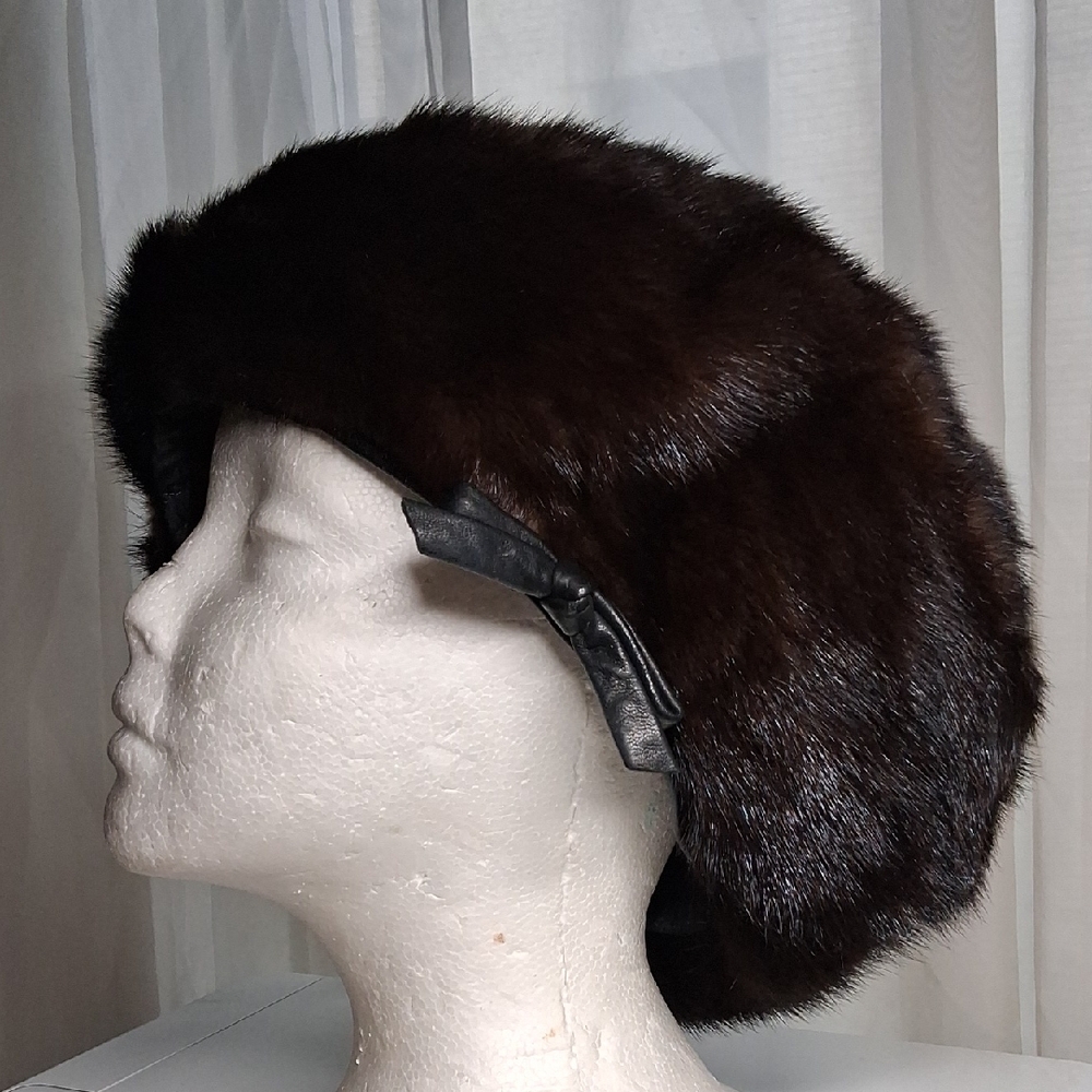 Vintage Old Money Elegant Brown Mink Fur Women's Barret Hat fits 25.5in EUC
